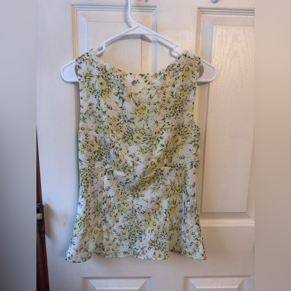 Yellow Floral Ruffle Neck Blouse Tank Top LOFT Size 4 Feminine Spring - Picture 3 of 8